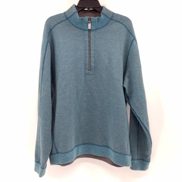 TOMMY BAHAMA Reversible Pullover Men's L Blue Gray 1/4 Zip Mock Neck Long Sleeve - Picture 1 of 14
